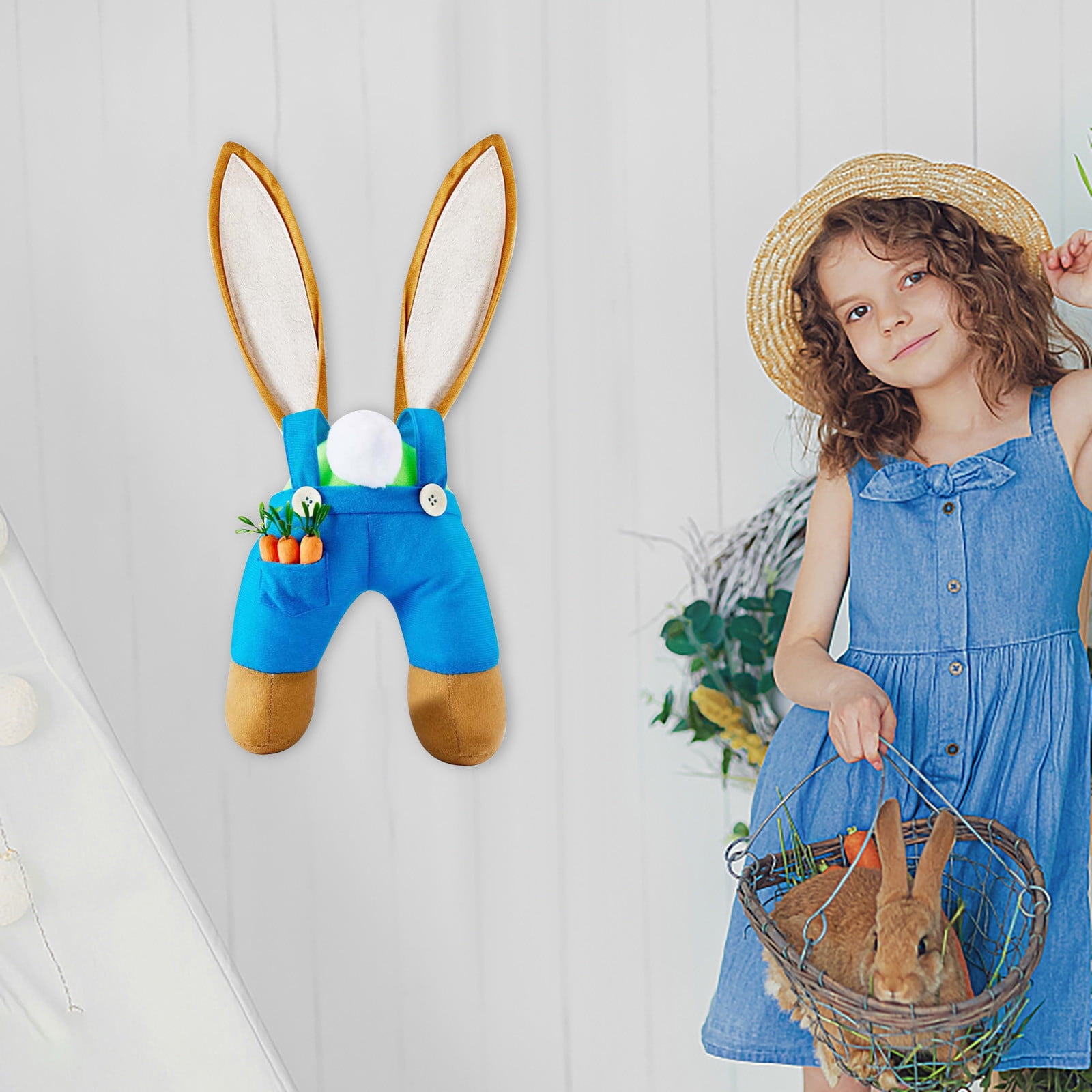 Easter Bunny Wreath with Bow, Spring Floral Decor for Easter Door Wall Decor Indoor Home Decor, Pastel Colors