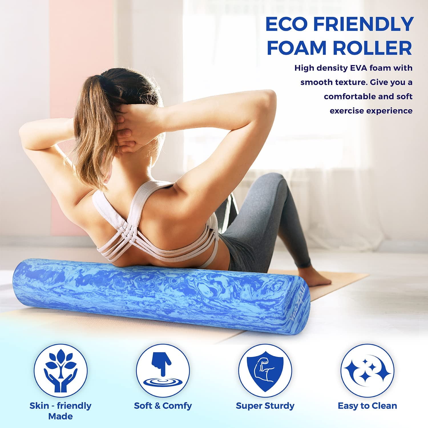 Yes4All 18inch Exercise Foam Roller EVA Ocean Marbled