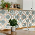 thumbnail image 3 of Mi Alma Removable Vinyl Floral Blue Brown Backsplash Tile Stickers, 24pcs, 3 of 10