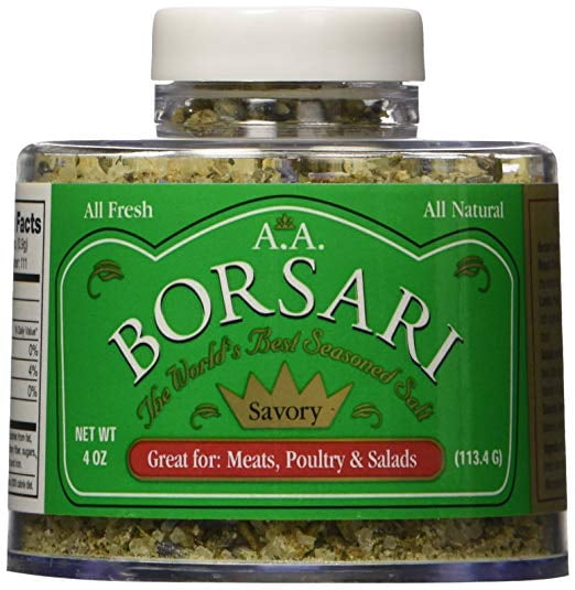 Borsari Gourmet Salt Seasoning, All Natural Gluten Free Seasoned Salt with No MSG, Savory, 4 oz
