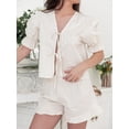 thumbnail image 6 of Aojekbee Women Summer Shorts Outfits Plaid Front Tie-Up Short Sleeve Shirts Tops Elastic Waist Shorts 2 Pieces Clothes Set, 6 of 10