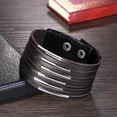 thumbnail image 4 of Leather Bracelet Handmade Black 9 Inches 34MM Button Clasp L514, 4 of 7