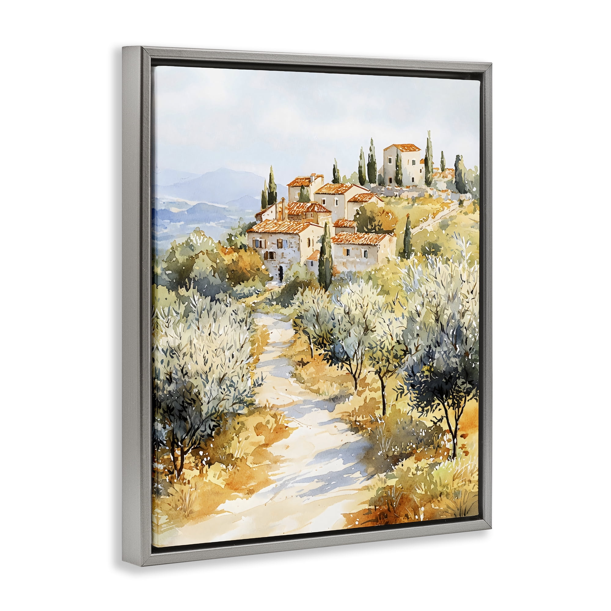 Stupell Industries Tuscan Hilltop Village View Gray Framed Floater Canvas Wall Art, design by LSR Design Studio