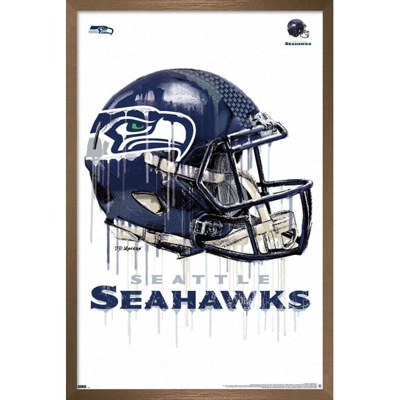 NFL Seattle Seahawks - Drip Helmet 20 Wall Poster, 22.375" x 34", Framed