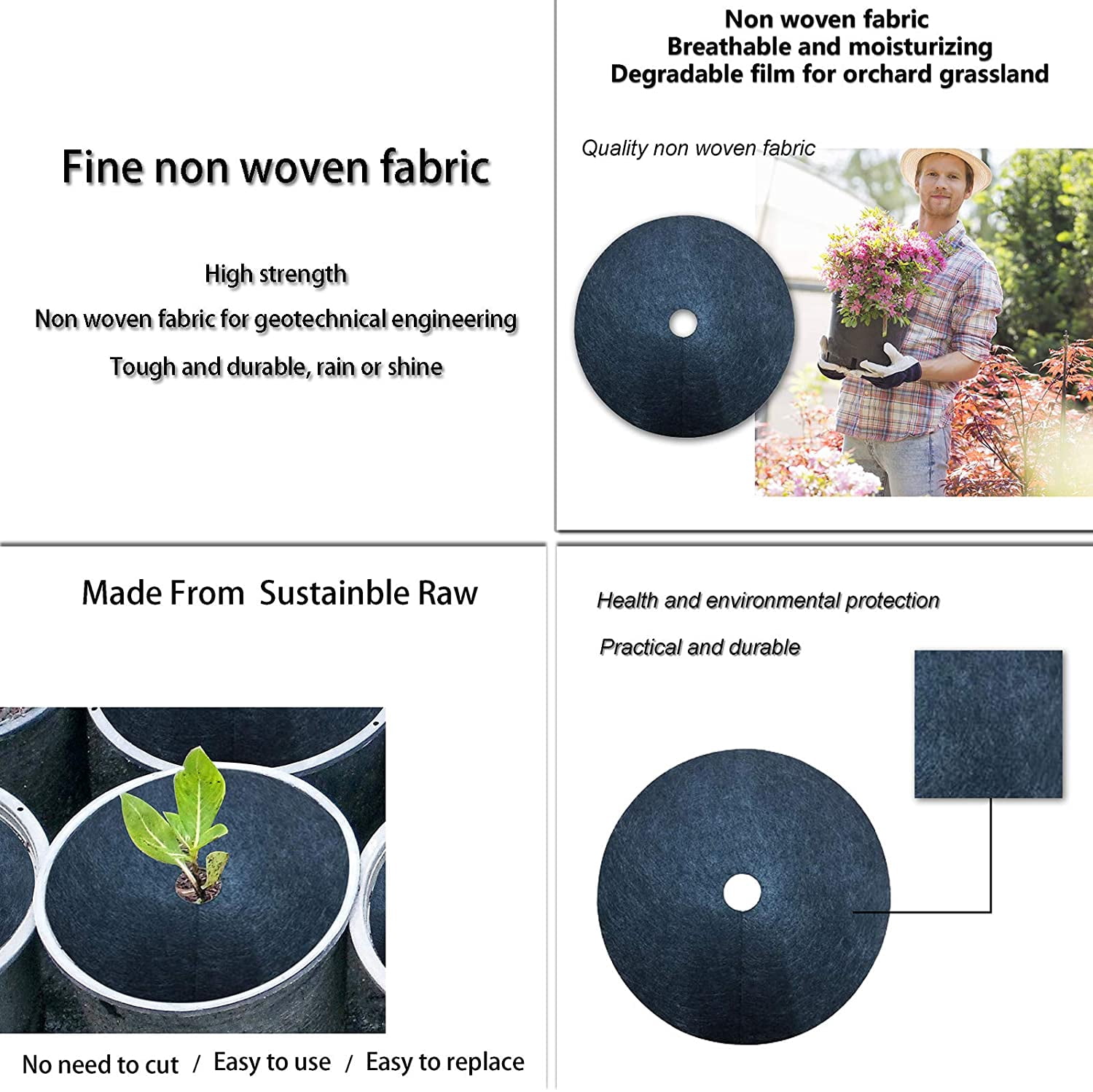 XIOP Tree Rings Landscaping, 24 Inch Non-Woven Fabric Tree Protector Mat Plant Cover, Mulch for Landscaping Weed Control and Root Protection, Indoor Outdoor Gardening Supplies-240524