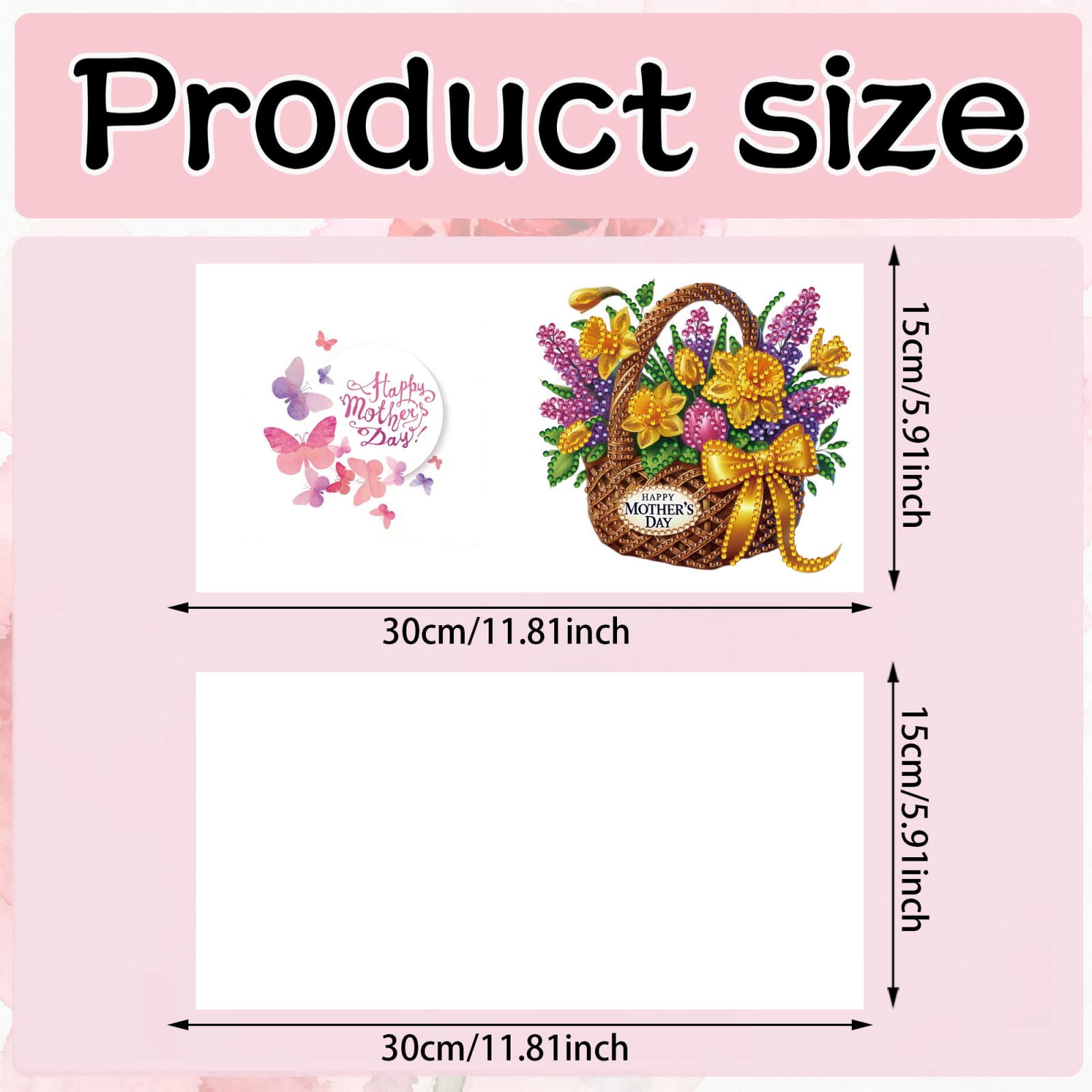 FLOPESN DIY Mother's Day Diamond Art Greeting Card Kit with White Envelope, 5.91X11.81in Flower Basket Theme, Creative Design Blessing Gift Folding Card Set