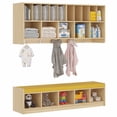 thumbnail image 2 of Advwin Wall Cubbies with Hooks & Cushion Shoe Storage Bench, Wooden Wall Mounted Storage Organizer Diaper Shelves for Daycare, Nursery, Home, School, 2 of 10