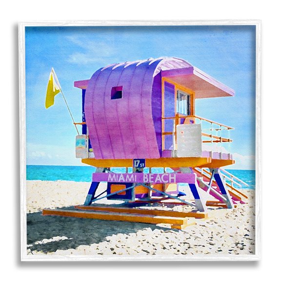 Stupell Industries Summer Lifeguard Hut Nature Painting White Framed Art Print Wall Art, 24 x 24