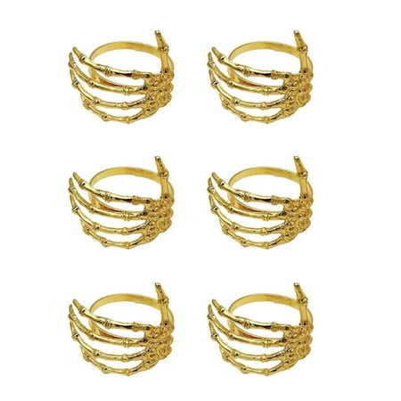 

Jierger 6Pcs/Set Creative Skeleton Hand Napkin Ring Exquisite Alloy Napkin Holder for Halloween Imitation Gold for Halloween Birthday Christmas Party Decorations