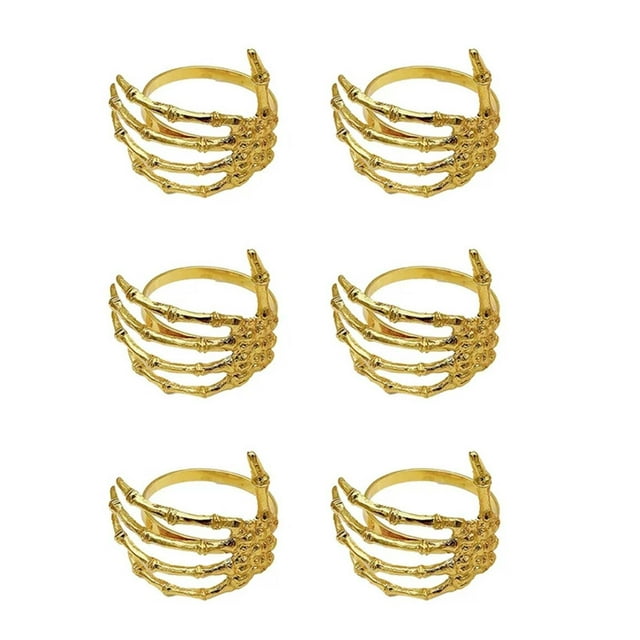 Under 10 Event & Party 6Pcs/Set Creative Skeleton Hand Napkin Ring Exquisite Alloy Napkin Holder for Halloween Imitation Gold
