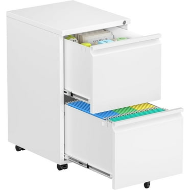 SUNCROWN 2 Drawer File Cabinet, Metal Filing Cabinets for Home Office with Lock Wheels, Small Mobile File Cabinets for A4/Legal/Letter File, Printer Stand, Under Desk Mobile File Cabinet(White)