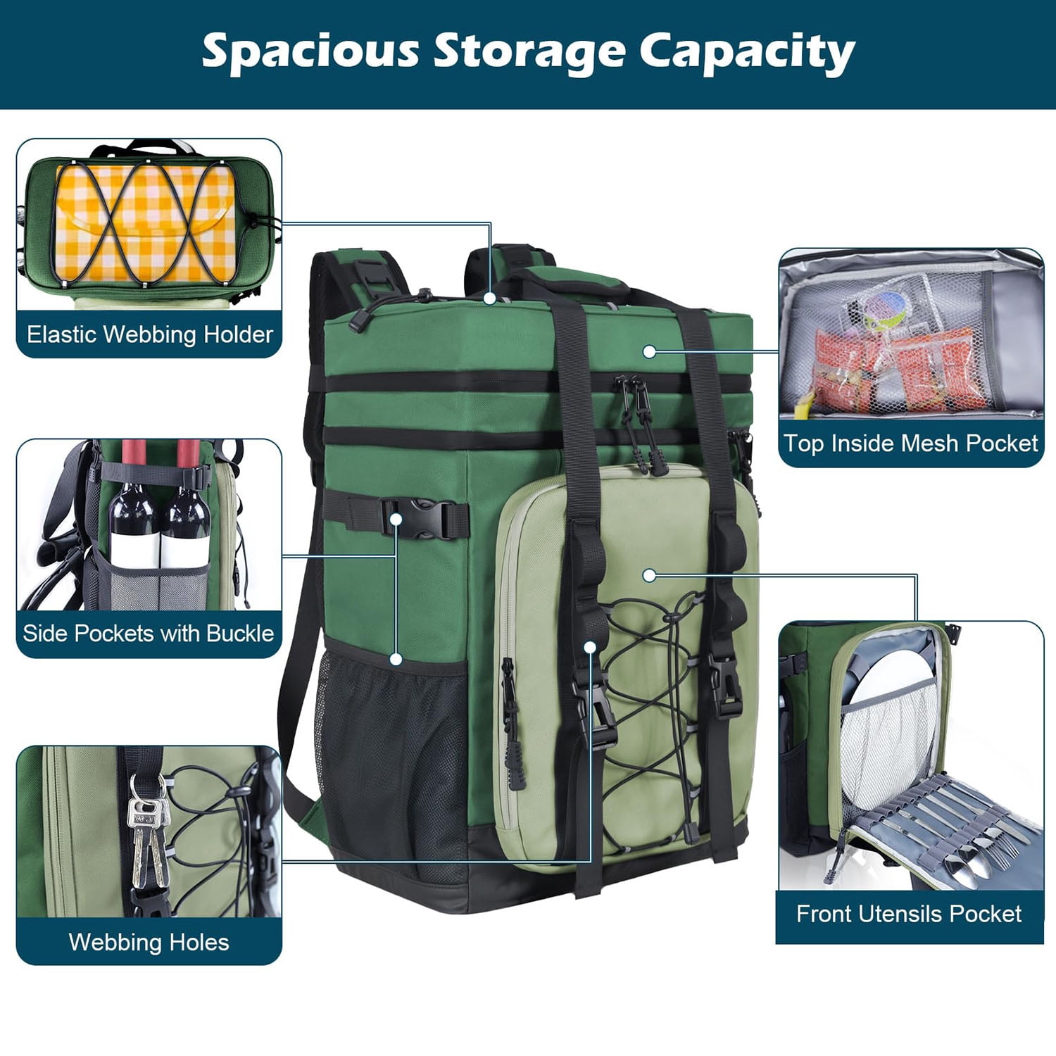 HOMEYA Cooler Backpack,40 Cans Backpack Cooler Insulated Leak Proof,Portable Multifunctional Double Deck Camping Coolers Bag for Picnic Hiking Travel,Army Green