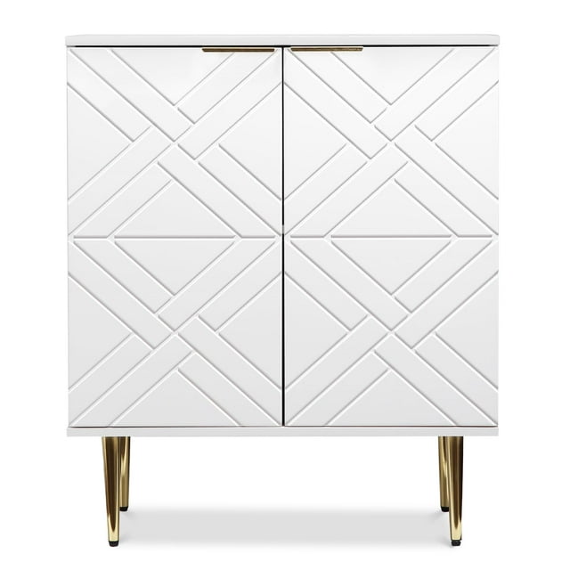 EDTara Armoire de Rangement Moderne avec Portes à Motif Embossé, Buffet Bahut Blanc avec Tablette pour Entrée, Salon, Cuisine