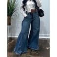 thumbnail image 4 of Womens Bell Bottom Jeans High Waist Stretch Wide Leg Baggy Flared Pleated Vintage Casual Loose Denim Pants Blue S, 4 of 7
