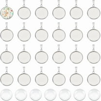 40 Sets DIY Blank Dome 304 Stainless Steel Pendant Making Kits Flat Round Bezel Tray Charms with Glass Cabochons Blank Bezel Pendant Tray 16mm for DIY Necklace Bracelet Jewelry Making