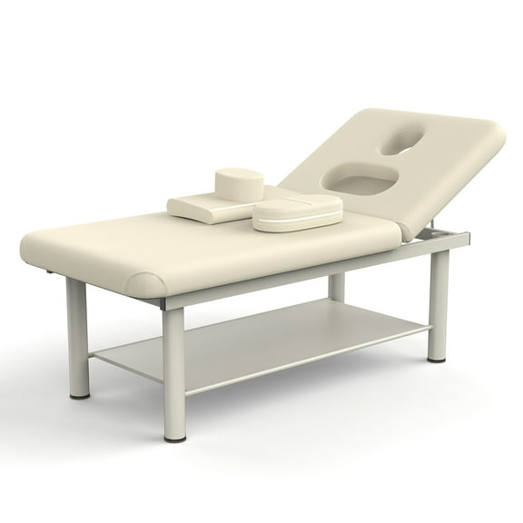 Miniyam 80" Beige Gray Heavy Duty Massage Table Metal Frame PU Leather Spa Beds & Tables for Treatment Physical Therapy