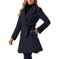 thumbnail image 4 of Abrigo elegante Inspire Chic para mujer, con cuello de chal, abrigo largo con cinturón de invierno, talla XS, azul oscuro, 4 of 6