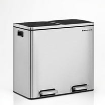 SONGMICS 12.6 Gallon Dual Trash Can, Garbage Can, Pedal Recycle Bin with Lids, Airtight, Silver