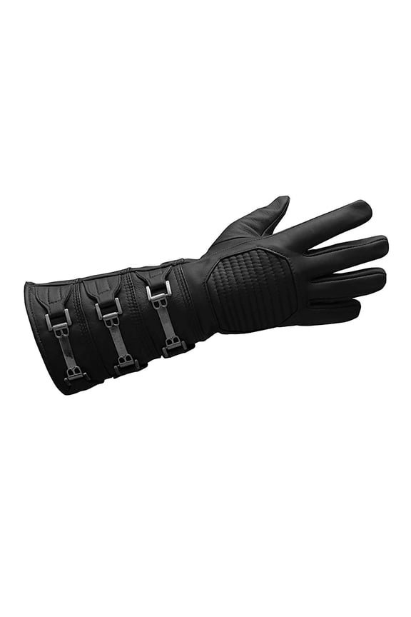 Real Sheepskin Leather Sky Gauntlet Costume Glove - Cosplay Gloves Black Right Hand (L)