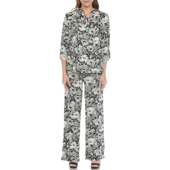White Mark Casual Floral Print 3/4 Sleeve Blouse and Palazzo Pant Clothing Set, 2-Piece, Women's
