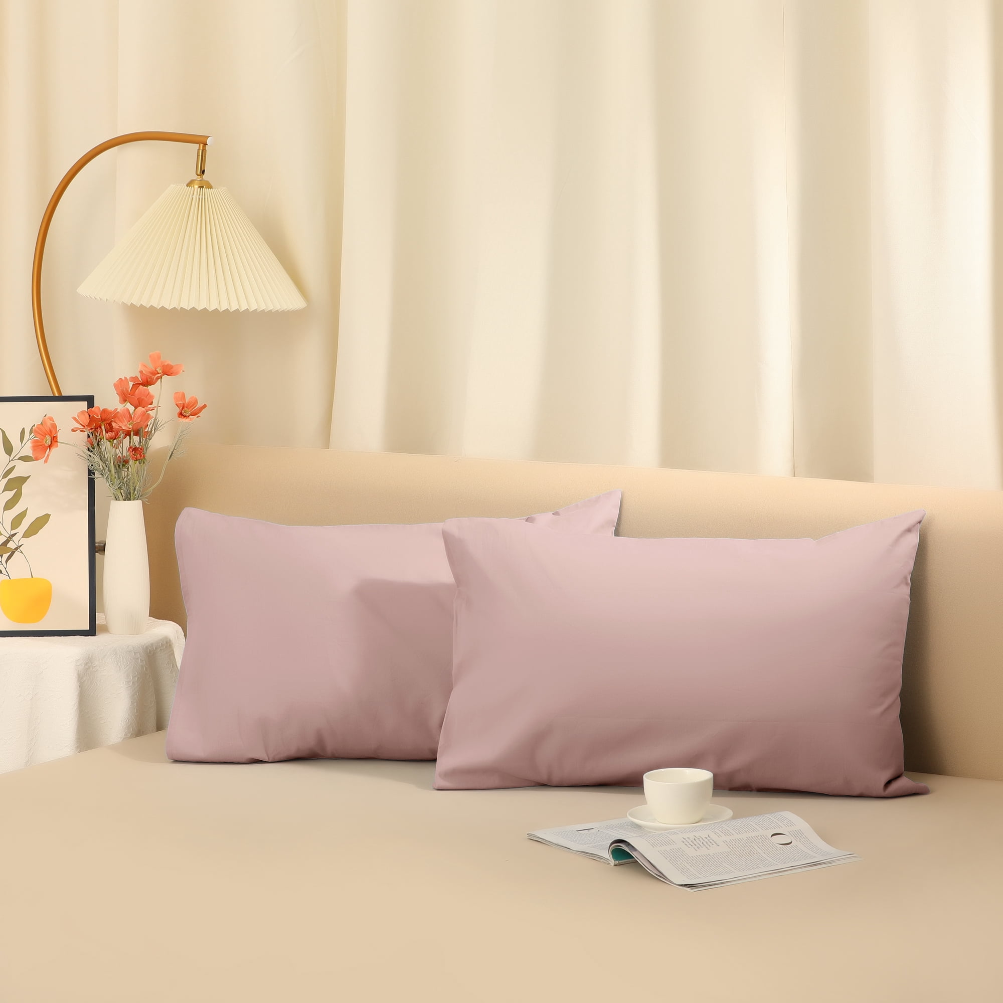 Unique Bargains Envelope Closure Cotton Durable Easy Care Pillowcases (2 Count) Pink Queen