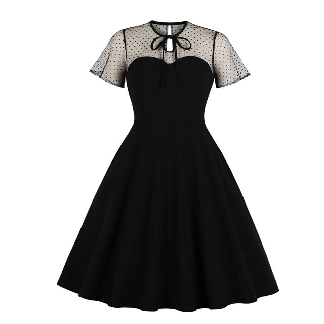 PVCS Robe de Fête Gothique pour Femmes d'Halloween à Manches Courtes, Couleur Unie, Punk Vintage