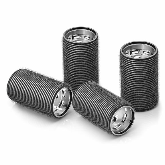 YEMNPIOS 4 Pcs Long Hair Rollers for Bangs Aluminum Core Thermal Self Grip Roller for Long Medium Hair Women Hairstyle 4.7 x 2 Inch Black