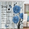 thumbnail image 6 of Farmhouse Flower Butterfly Bathroom Curtain, Rustic Blue Floral Dahlia Wooden Shower Curtain, Inspirational Quote Bath Curtain, Washable Fabric Shower Curtain Set with Hooks 36X72in, 6 of 6