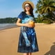 thumbnail image 4 of Fotbe Futuristic Blue Light White Tiger Vestido Largo de Moda para Mujer, Vestido Tipo Camiseta con Manga Corta y Estilo Casual a Rayas y Bloques de Color, 4 of 6