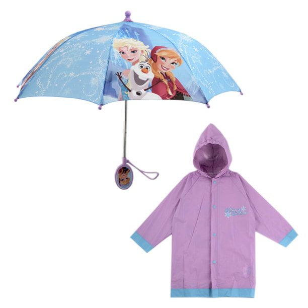 Disney Little Frozen Kids Umbrella and Slicker, Elsa and Anna Rainwear Set for Girls 2-7, Light Purple, Medium, Age 4-5