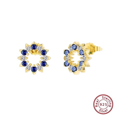 AQYYI 14k Gold Plated 925 Sterling Silver Starfish Stud Earrings Xmas Wreath Earrings Holiday Earrings F-Color & Blue CZ Earrings
