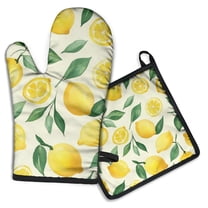 Lemon Kitchen Oven Mitt and Pot Holder Sets 2 Pcs for Baking, Cooking and Grilling, Heat Resistant Up To 392 °F