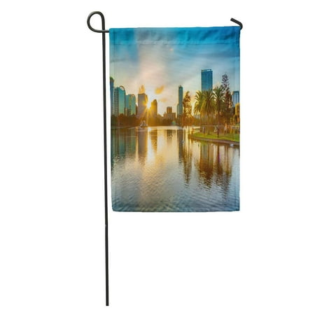 City Furniture Orlando LADDKE Skyline Sunset at Orlando Florida Lake Downtown EOLA City Cityscape Garden Flag Decorative Flag House Banner 12x18 inch ()