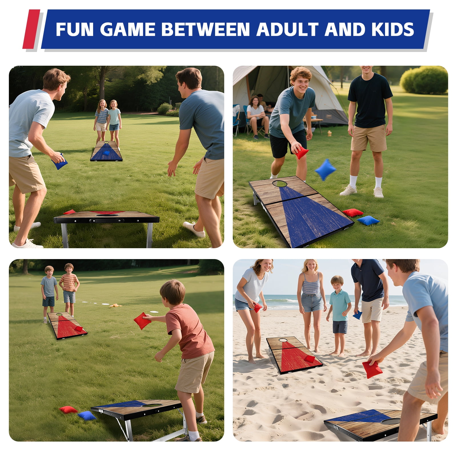 Ultra-Portable 3ft x 2ft Aluminum Alloy Cornhole Set – Foldable Lightweight Cornhole Boards with 8 All-Weather Bean Bags, Perfect for Backyard, Beach & Tailgate Parties