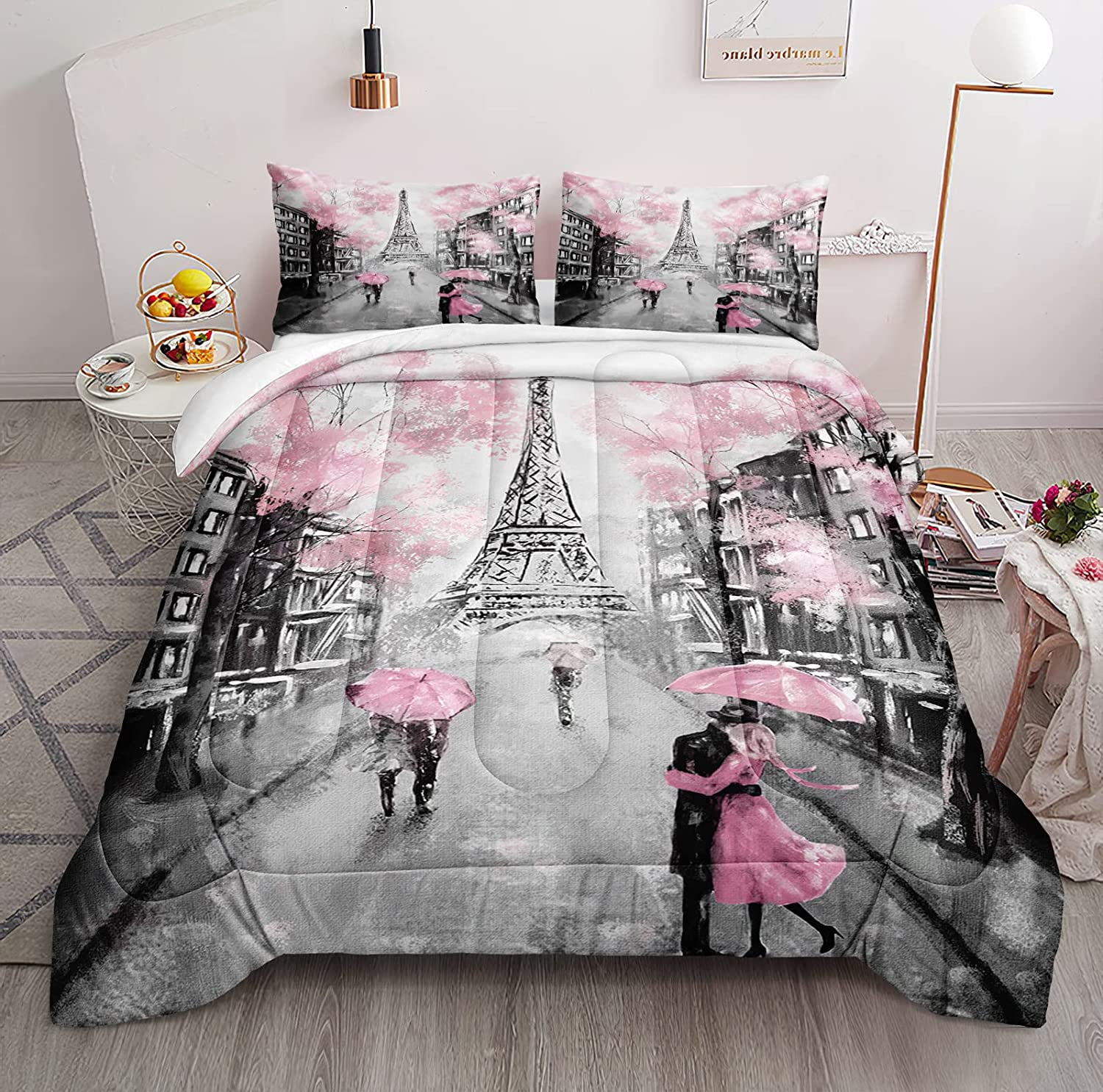 Queen Eiffel Tower Comforter Set French Style Comforter Sweet Couple