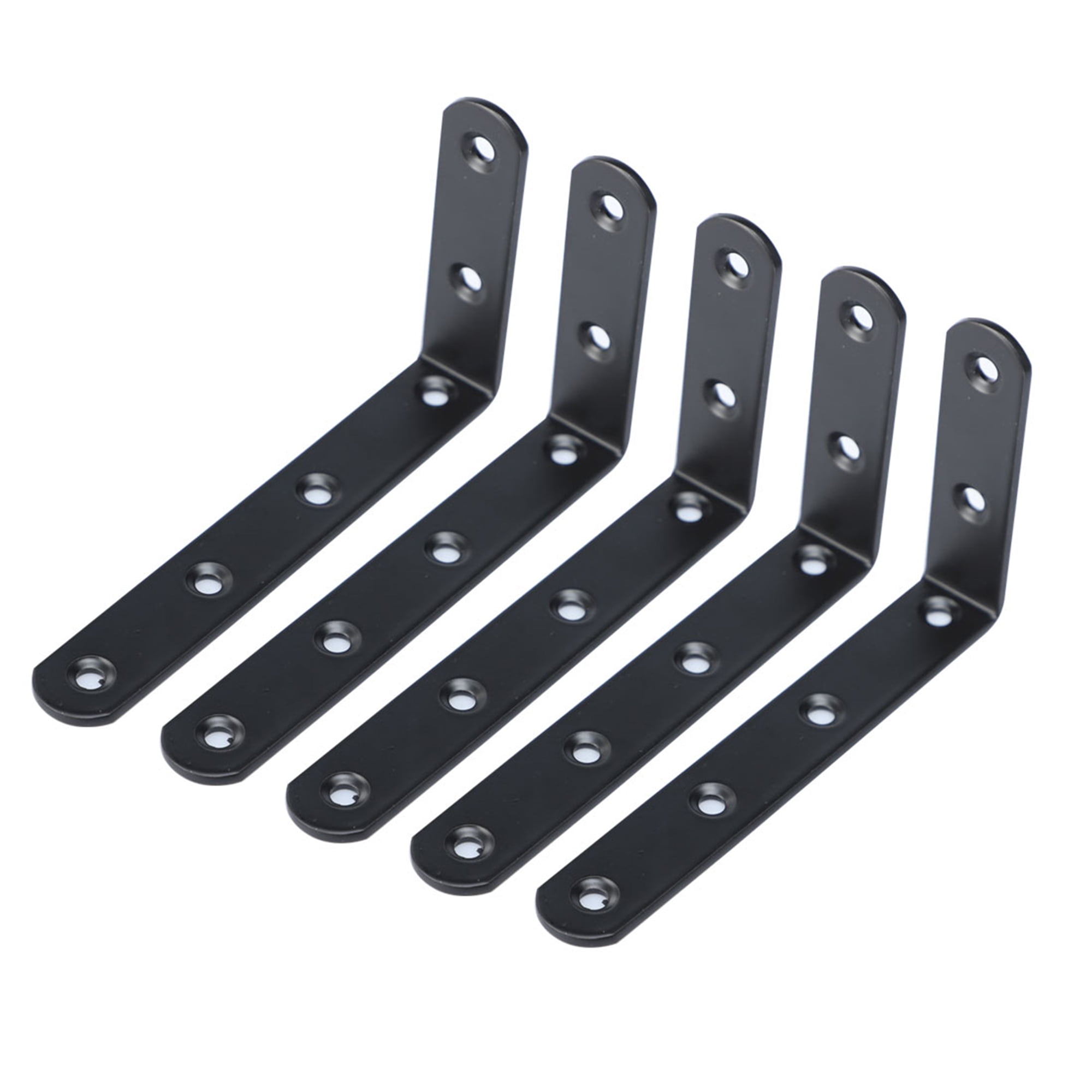 128x75mm Angle Bracket Metal Black Right Angle Brackets Corner Braces Support with Screws, 5pcs