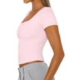 thumbnail image 3 of Gynyvoja Women'S Short Sleeve Tshirts Square Neck Cute Crop Tops Spring Summer Basic Tees Workout Going Out Pink XL, 3 of 9