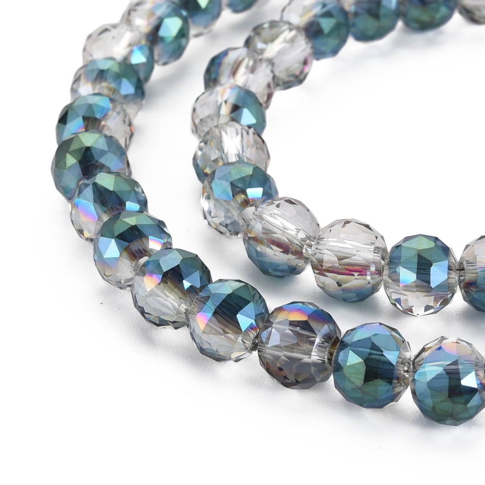 Electroplate Transparent Glass Beads Strands Faceted Round Medium Sea Green 8.5x10mm Hole: 2mm 72pcs/strand 19.84 inch(50.4cm)