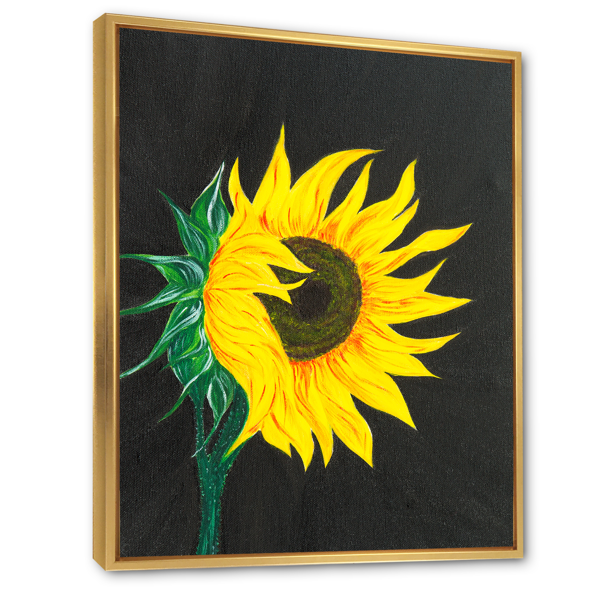 Designart 'Yellow Sunflower On Black' Traditional Framed Canvas Wall Art Print