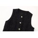 thumbnail image 5 of HH TRAF 2024 Conjunto de mujer negro cuello redondo sin mangas botón chaleco de un solo pecho + cinturón de cintura alta pantalones cortos traje de moda para mujer, 5 of 5