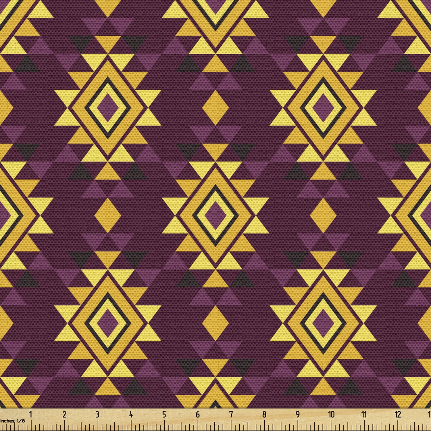 Ethnic Fabric by the Yard Funky Pattern with Triangles Folk Culture