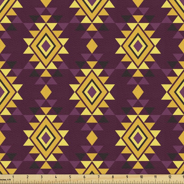 Ethnic Fabric by the Yard Funky Pattern with Triangles Folk Culture