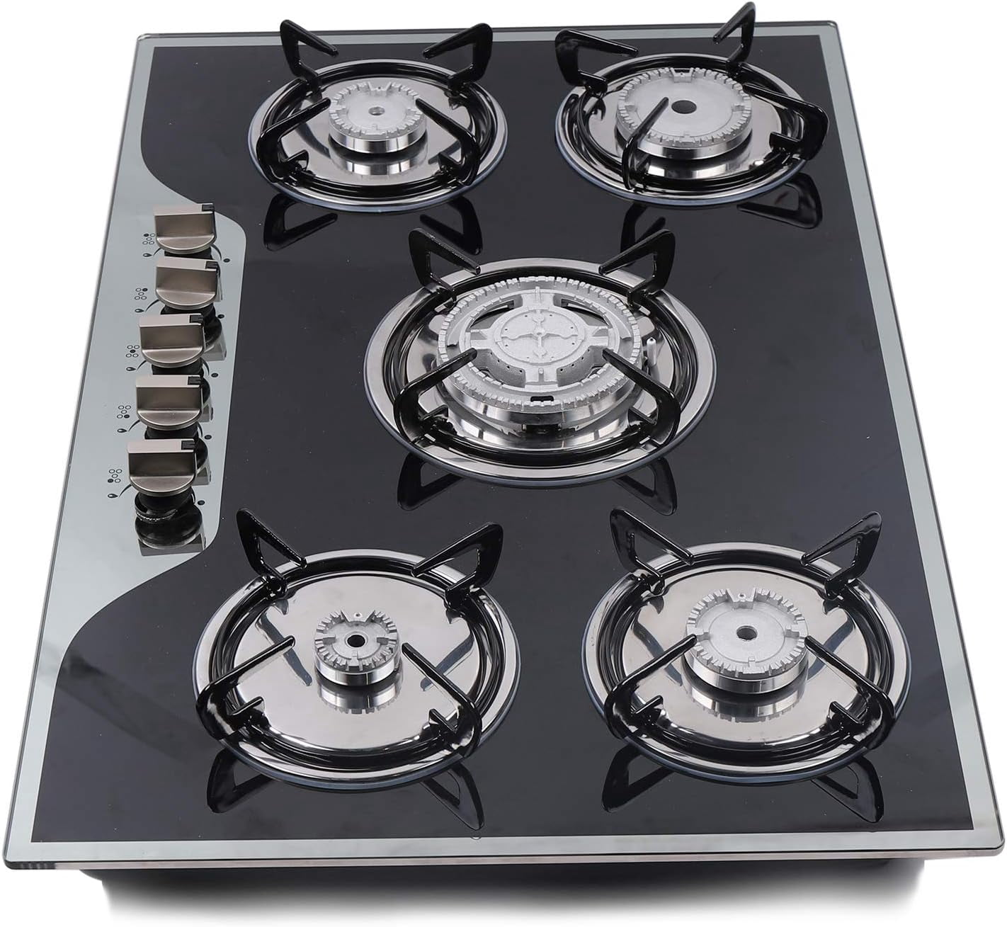Miumaeov Built-in Gas Cooktop, 5 Burners Gas Stove with Tempered Glass Smooth Surface Automatic Pulse Ignition Countertop Stovefor Kitchen, NG/LPG Convertible