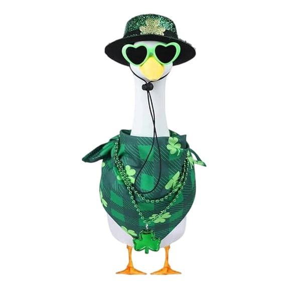 geerera Goose Decor Outfit, Holiday Outfit for 23-Inch Porch Goose Statue, St. Patrick's Day & Spring Yard Decor, Patio Garden Display