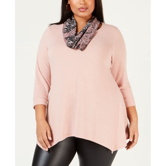 NY Collection Plus Size Handkerchief Hem Top Printed Scarf Mauve 3X