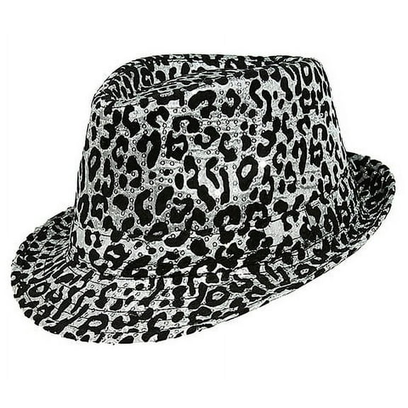 Fedora Hat- Leopard Print Accent w/ Sequins - White - HT-CAP00076W