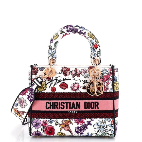 Pre-Owned Lady D-Lite Bag Embroidered Canvas Medium By Rebag