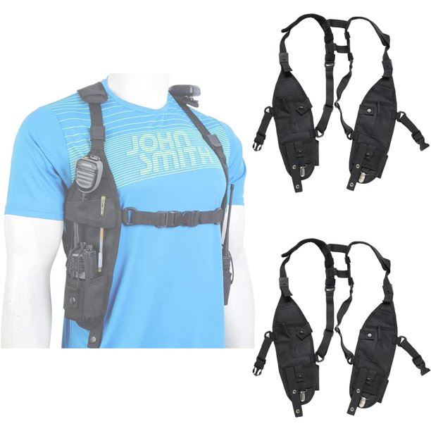 ABBREE Double Radio Shoulder Harness Holster Chest Holder Radio Case