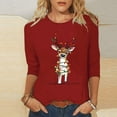thumbnail image 2 of LiMoi Women's Three Quarter Sleeve Christmas Tshirt Round Neck Featuring a Whimsical Reindeer Pattern Tees Tops Shirts Blouse My Items, 2 of 5
