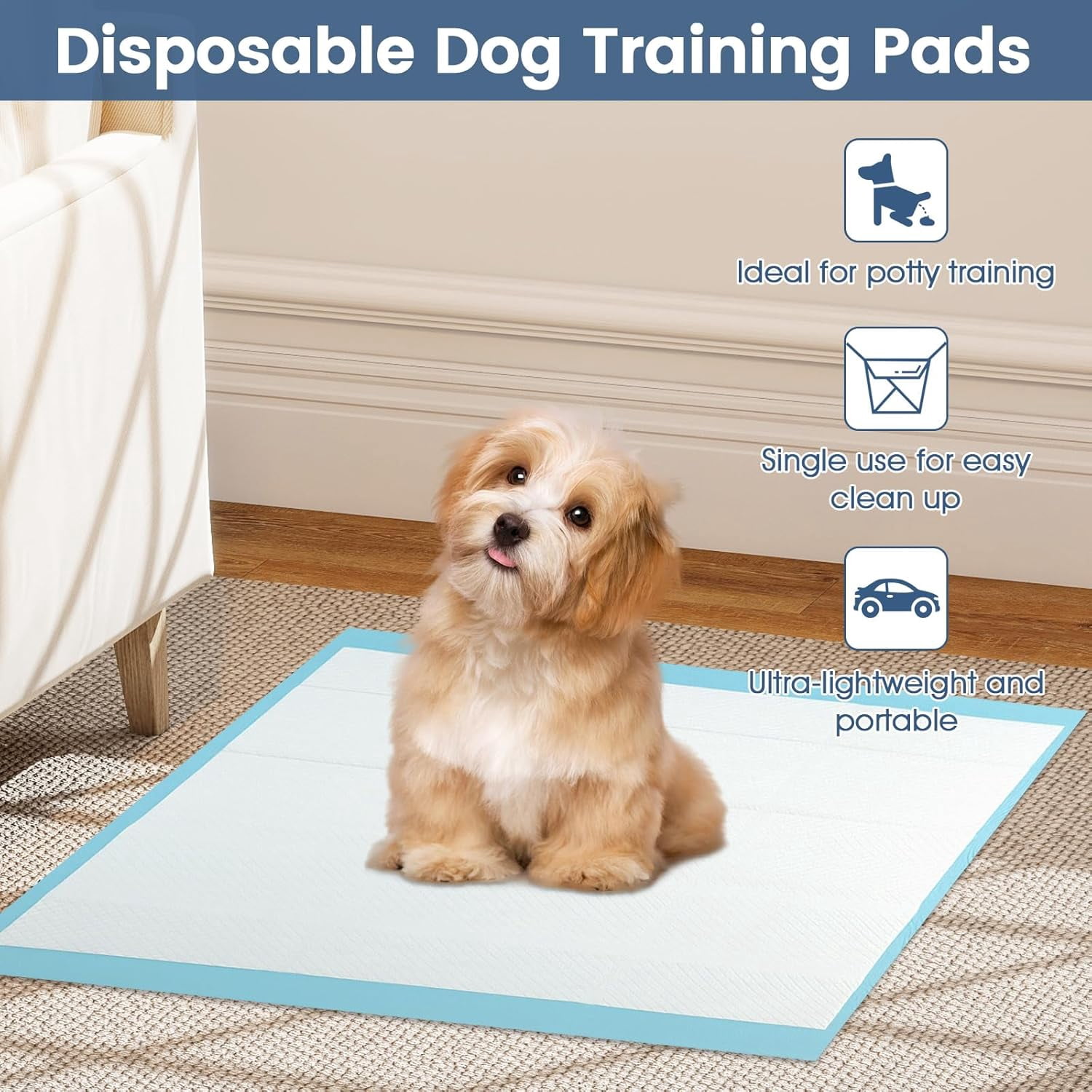 Dog Pee Pads 300 Count, 24" x 17" Puppy Training Pads for Small Dogs, Super Absorbent Leak-Proof Disposable Potty Pads for House Training, Indoor & Outdoor Use